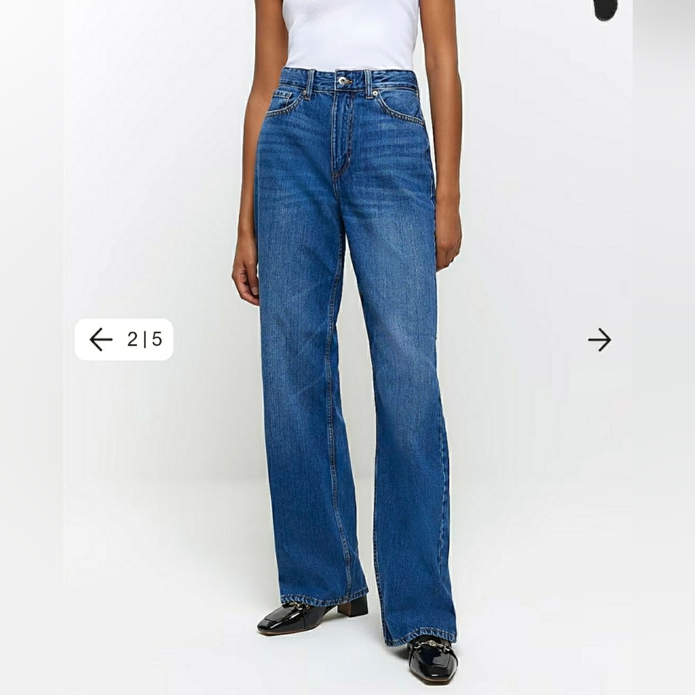 RIVER ISLAND Blue high waisted relaxed straight leg jeans 8 LONG